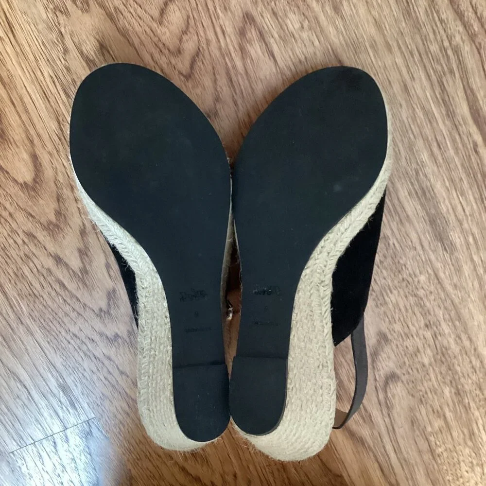 NEW Coach Poppy Espadrille Wedge in Black Suede & Signature Canvas 9 Logo Buckle